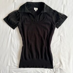Suzy Shier Black Short-Sleeve Layered Polo Knit Top